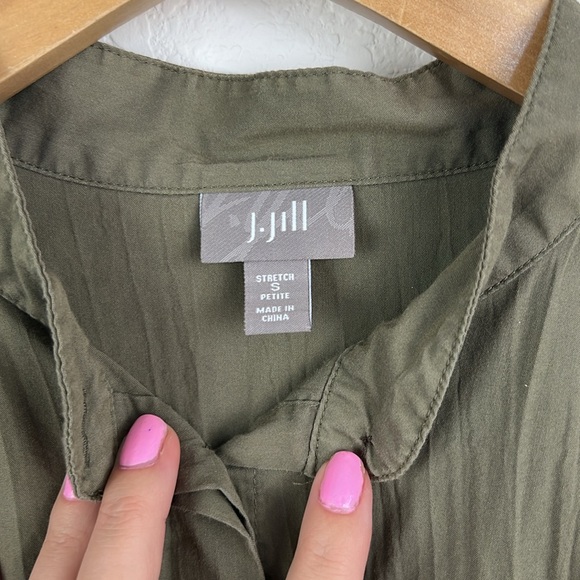J Jill Womens Mandarin Collar Button Down Shirt Green Womens S Petite Stretch - Picture 2 of 2